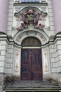 Entrance gate, Basilica of St Alexander and St Theodor, Ottobeuren Monastery, Allgaeu, Swabia,