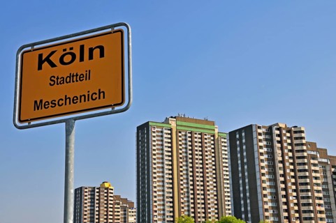 Residential tower blocks KoelnBerg, a social hotspot in the Meschenich district of Cologne, North