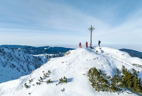 Ski tourer on the summit of the Aiplspitz, Mangfall mountains, Bavarian Prealps, Bavaria, Tyrol,