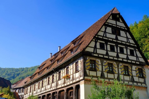 Half-timbered house in the monastery courtyard, Blaubeuren Monastery, Swabian Alb,