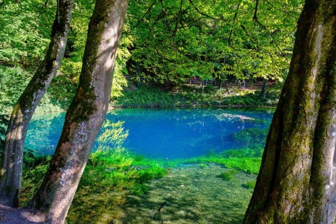 Blue spring, karst pot, Blautopf, Blaubeuren, Swabian Alb, Baden-Wuerttemberg, Germany, Europe