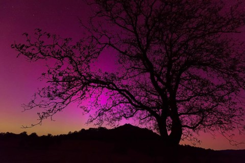 Northern lights in southern Germany. Very strong auroras over the Limburg near Weilheim, Swabian