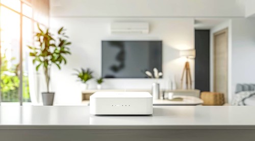 Advanced fast broadband wireless router. Concept of new technology and fast network connectivity,