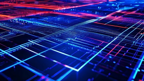AI generated laser lines intertwining intersecting overlapping each other