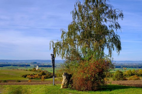 Viewpoint Platte, Ries and pilgrimage church Maria Bruennlein from the edge of the crater, Wemding,