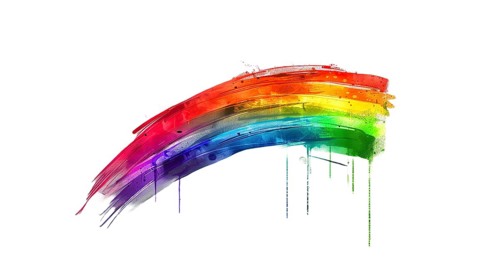 Watercolor painting with brush strokes in the colors of the LGBT rainbow spectrum, AI generated