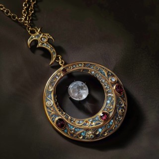 Pendant in the shape of the moon, decorated with moonstone AI generated