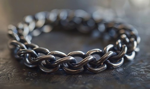 A chainmail bracelet crafted from interlocking metal rings AI generated