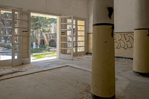Ruins in the ghost town of Eleousa, former sanatorium for tuberculosis, Lost Place, Rhodes,