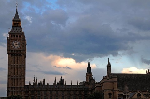Big Ben and parts of Westminster Hall at dusk, Bridge Street, SW1, london, England, United Kingdom,