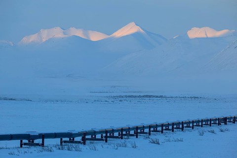 Oil production in the Arctic, Trans Alaska Pipeline, winter, Brooks Range, Alaska, USA, North