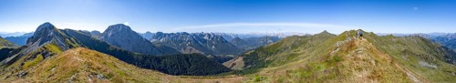 Panorama, view from the Carnic main ridge with rocky mountain peaks, view of the mountain peaks of