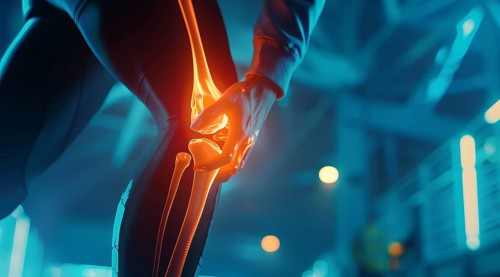 Illustration of knee pain. Concept of arthritis and sports trauma injury, AI generated