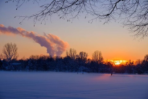 Sunset in winter, Ismaning, Upper Bavaria, Bavaria, Germany, Europe