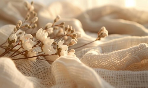 Cotton branch and soft cotton fabric in a soothing neutral tone AI generated