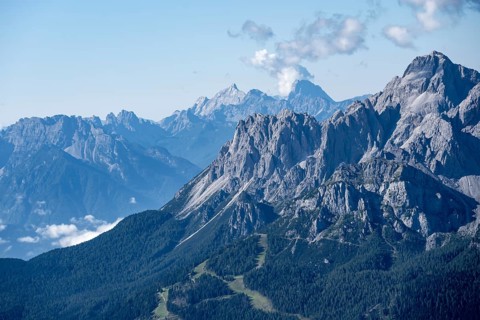 Spectacular rocky mountain peaks of the Sesto Dolomites, view from the Carnic main ridge, Carnic