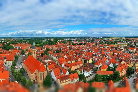 Aerial view of the historic old town of Schwabach with a view of the town church of St John and St