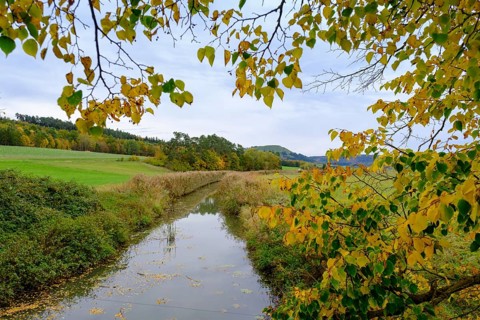 Schneidheimer Sechta, near Itzlingen, Noerdlinger Ries, Ostalbkreis, Baden-Wuerttemberg, Germany,