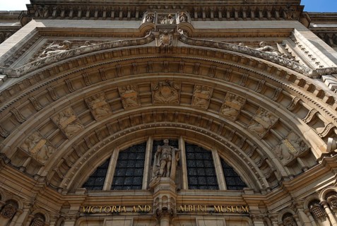 Decorative entrance portal of the Victoria & Albert Museum, 1-5 Exhibition Rd, London, England,