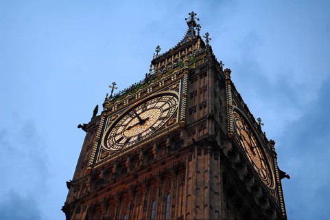 Big Ben, clock tower and clock, at dusk, Bridge Street, SW1 London, England, United Kingdom, Europe