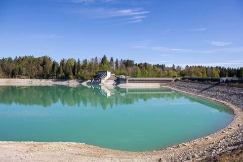 Lech barrage at Forggensee, Lech, power station, head reservoir, flood protection, flood
