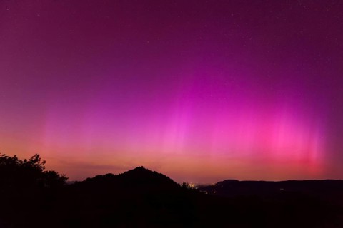 Northern lights in southern Germany. Very strong auroras over the Limburg near Weilheim, Swabian