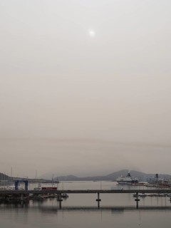 Sahara dust, Olbia harbour, Olbia, Sardinia, Italy, Europe