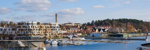 Apartment building at the harbour of the Mueritzsee, Waren, Mueritz, Mecklenburg Lake District,