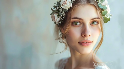 Happy bride smiling before the wedding. Portrait of a beautiful bride, AI generated