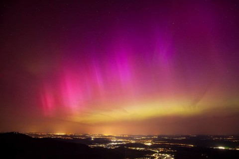 Aurora Borealis in Germany. Very strong aurora borealis over the Stuttgart metropolitan region.