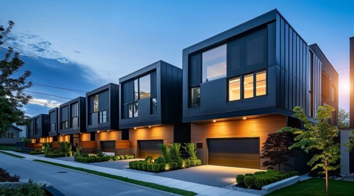 Modern private villa architecture of a house. Luxury property for sale in an upscale community, AI