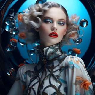AI generated surreal fashion and beauty portrait poster collage with random weird subjects