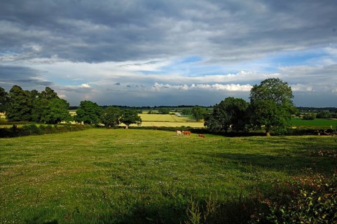 Landscape with rain clouds in Netherseal, South Derbyshire, England, Great Britain