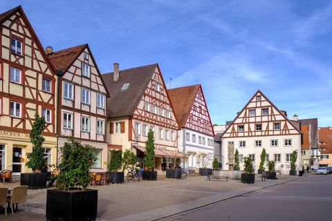 Half-timbered houses, Old Town, Oettingen, Noerdlinger Ries, Swabia, Bavaria, Germany, Europe