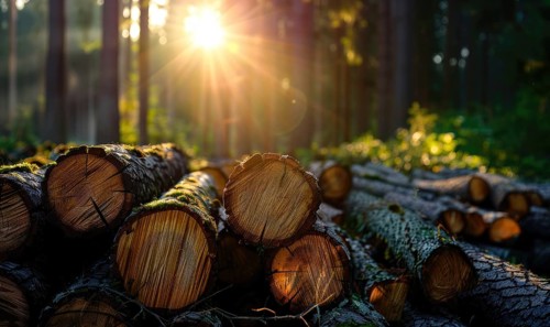 Logging, sawn logs closeup AI generated