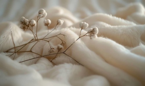 Cotton branch and soft cotton fabric in a soothing neutral tone AI generated