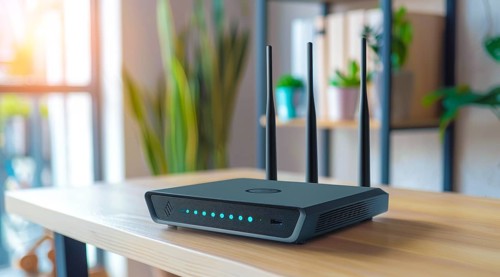 Advanced fast broadband wireless router. Concept of new technology and fast network connectivity,
