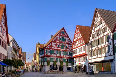 Half-timbered houses, old town, market square, Riedlingen, Swabian Alb, Upper Danube, Upper Swabia,