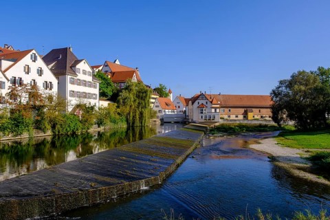 Danube in Riedlingen, Swabian Alb, Upper Danube, Upper Swabia, Swabia, Baden-Wuerttemberg, Germany,