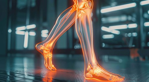 Illustration of hill and foot pain. Concept of arthritis and sports trauma injury, AI generated