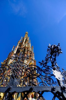 Beautiful fountain on the main market square, Old Town, Nuremberg, Middle Franconia, Franconia,