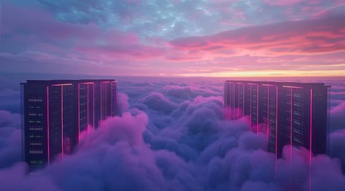 Cloud services concept and server farm supporting SAS cloud applications for enterprise clients, AI