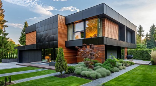 Modern private villa architecture of a house. Luxury property for sale in an upscale community, AI
