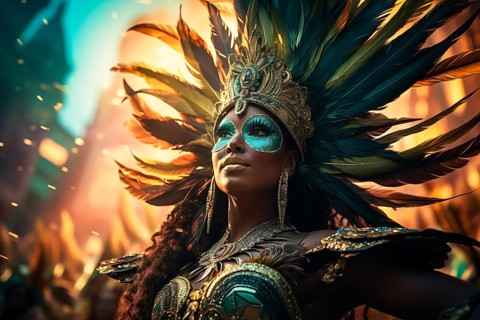 Captivating image capturing the essence of the Rio Carnival, showcasing a dancer adorned in an