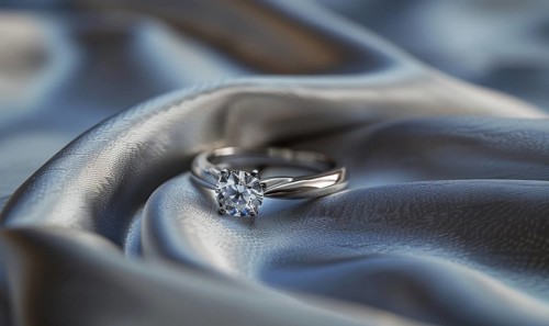 A diamond ring placed on a smooth satin material background AI generated