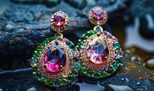 A pair of earrings adorned with vibrant tourmaline gemstones AI generated