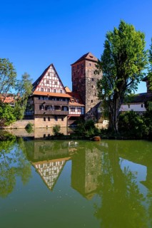 Water tower and wine barn, Maxbruecke an der Pegnitz, Nuremberg, Middle Franconia, Franconia,