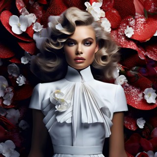 AI generated surreal fashion and beauty portrait poster collage with random weird subjects