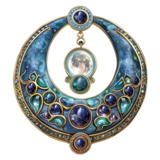 Pendant in the shape of the moon, decorated with moonstone AI generated
