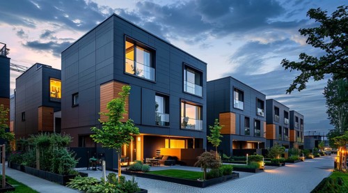 Modern private villa architecture of a house. Luxury property for sale in an upscale community, AI